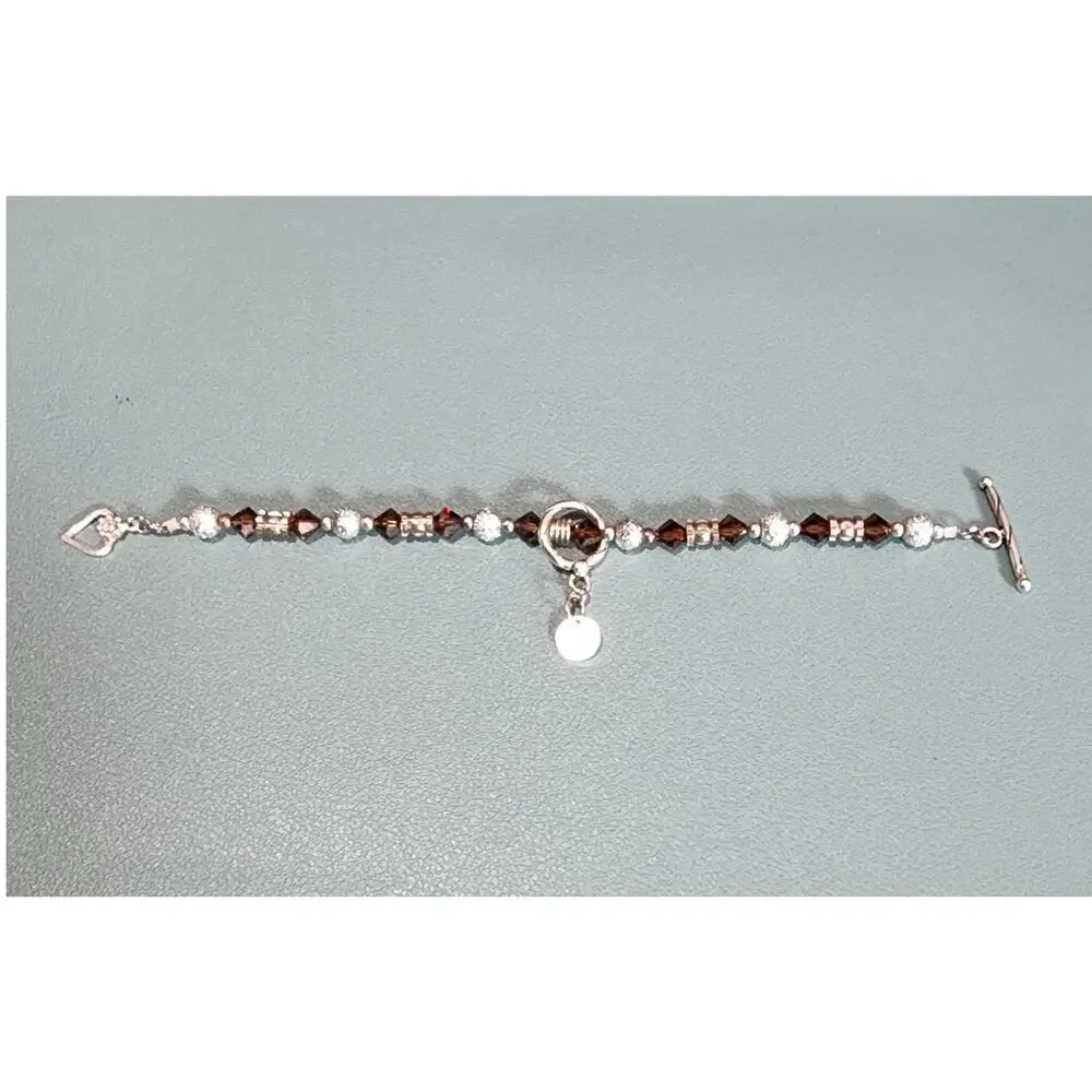 Brighton Crystal Sterling Silver Heart Toggle Bracelet Vintage - Picture 4 of 8